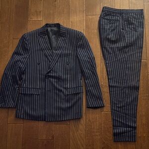 Navy Pinstripe Double-Breasted Suit Jacket & Trousers - Brand Unspecified